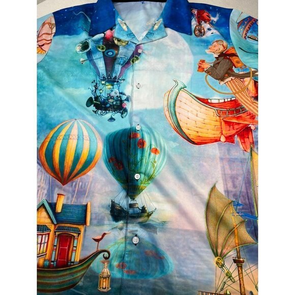 HHCY Mens Size XL Shirt Short Sleeve Bright Steampunk Aviators Vintage Travelers - Picture 7 of 12